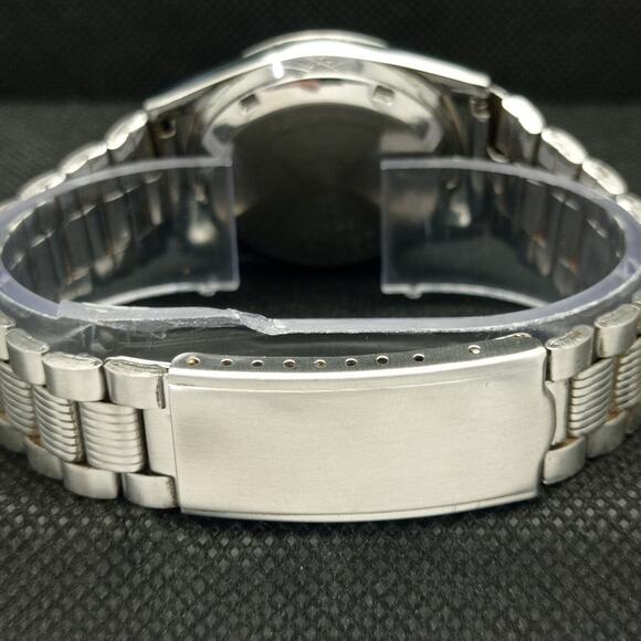 Vintage 1983 Seiko Automatic Mens Silver Watch W/daydate & Blue accents - Picture 2 of 8